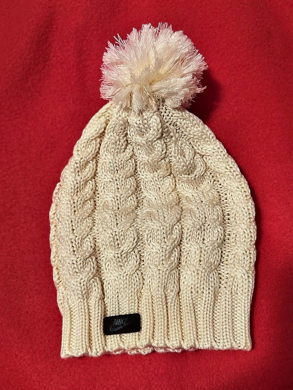 Nike Cable Knit Pom-Pom Beanie in Cream Like New